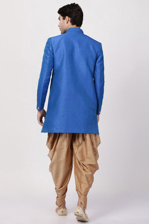Men's Art Silk Sherwani Set In Blue