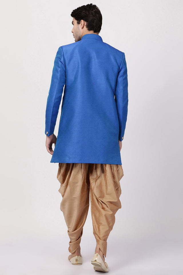 Men's Art Silk Sherwani Set In Blue