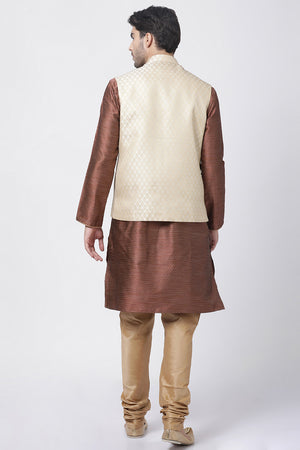 Men's Cotton Art Silk Kurta Set In Brown