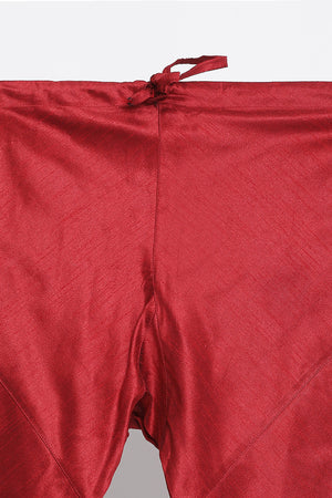 Men's Cotton Art Silk Kurta Set In Maroon