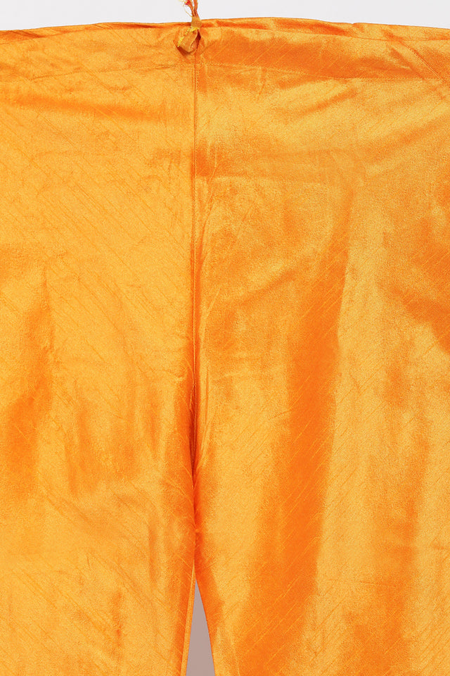 Men's Cotton Art Silk Kurta Set In Orange