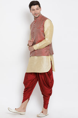 Men's Cotton Art Silk Kurta Set In Gold