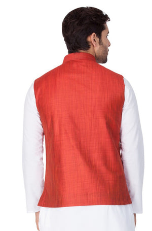 Men's Cotton Blend Woven Modi Nehru Jacket In Maroon