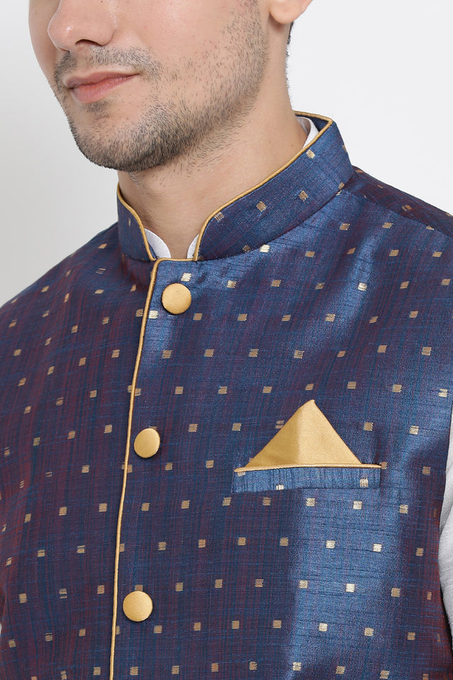 Men's Cotton Art Silk Kurta Set In White