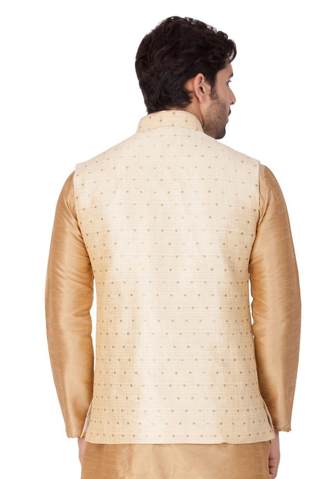 Men's Cotton Blend Woven Modi Nehru Jacket In Gold