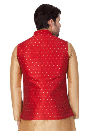 Men's Cotton Blend Woven Modi Nehru Jacket In Maroon