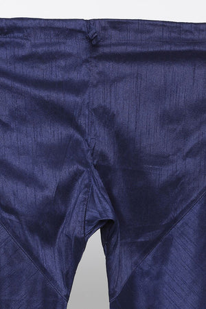 Men's Cotton Silk Jacket Kurta Pyjama Set in Navy Blue