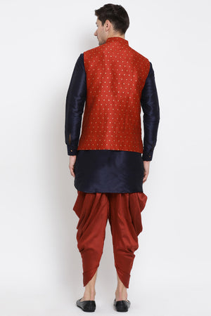 Men's Cotton Art Silk Kurta Set In Dark Blue