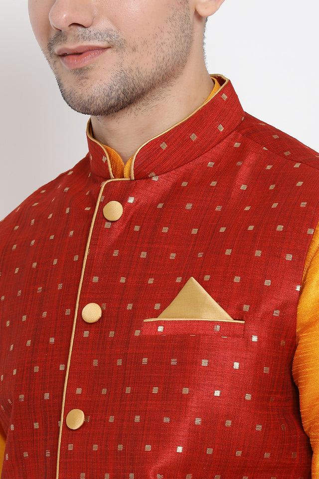 Men's Cotton Art Silk Kurta Set In Orange