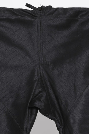 Men's Cotton Silk Jacket Kurta Pyjama Set in Black