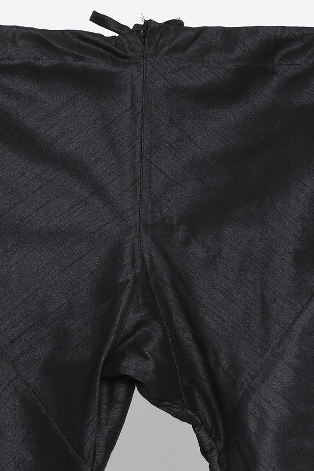 Men's Cotton Silk Jacket Kurta Pyjama Set in Black