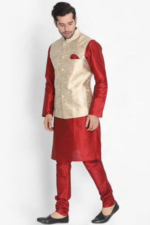 Men's Cotton Art Silk Kurta Set In Maroon