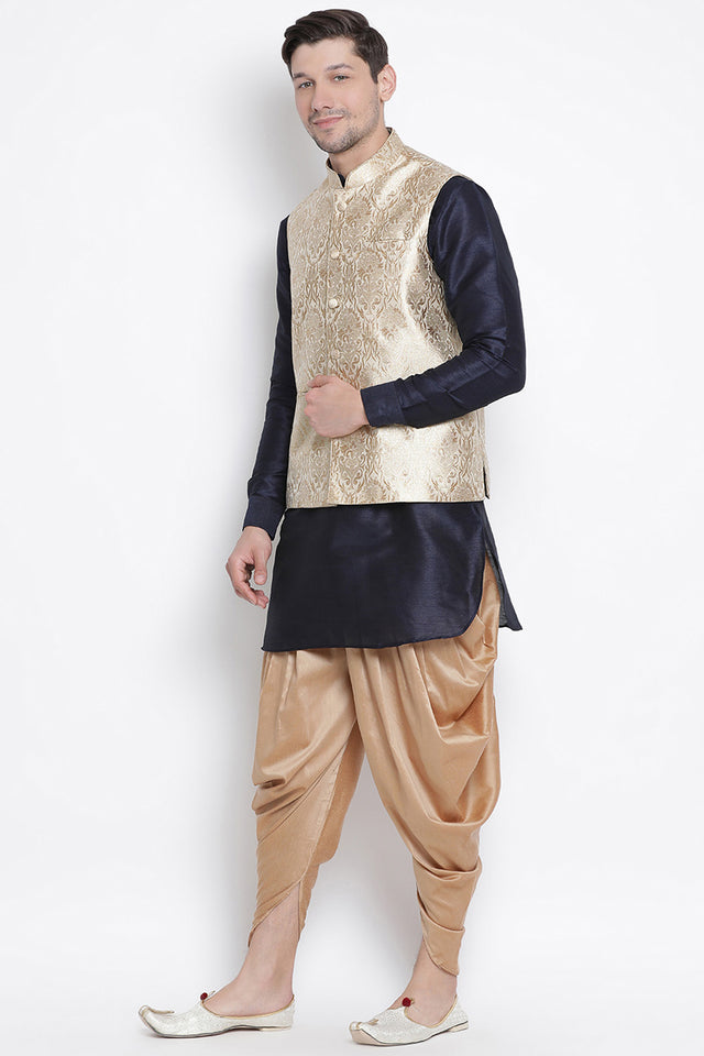 Men's Cotton Art Silk Kurta Set In Dark Blue