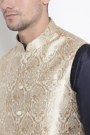Men's Cotton Art Silk Kurta Set In Dark Blue