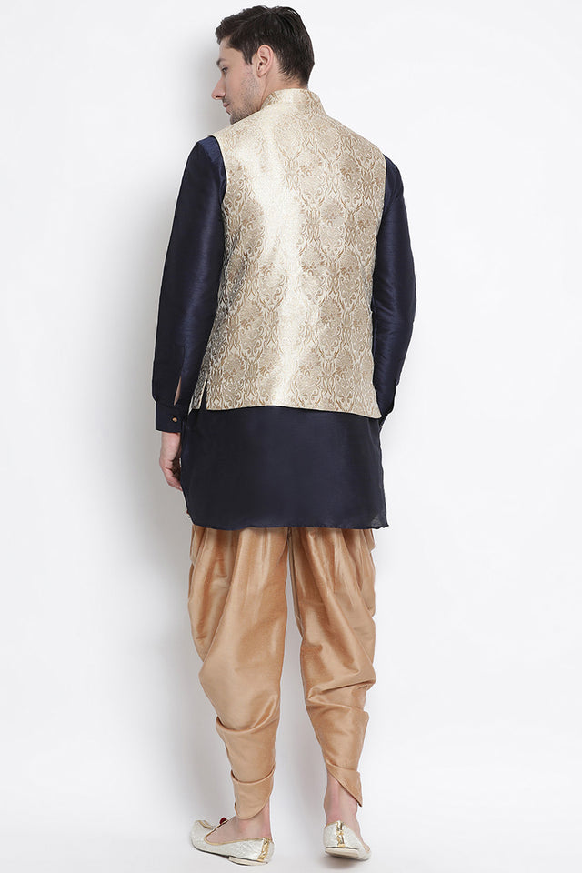 Men's Cotton Art Silk Kurta Set In Dark Blue