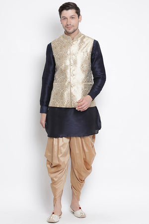 Men's Cotton Art Silk Kurta Set In Dark Blue