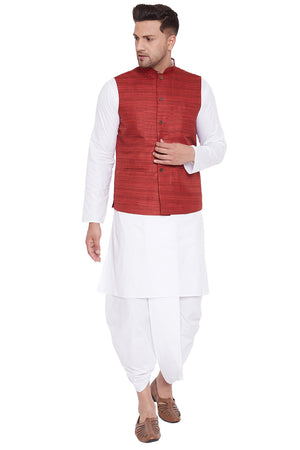 Buy Men's Blended Cotton Solid Kurta and Dhoti Set in White