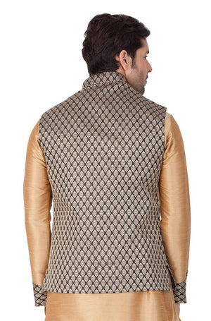 Men's Art Silk Blend Woven Modi Nehru Jacket In Black