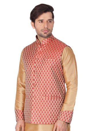 Men's Art Silk Blend Woven Modi Nehru Jacket In Maroon