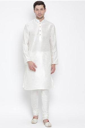Men's Cotton Silk Kurta Pajama Set In White