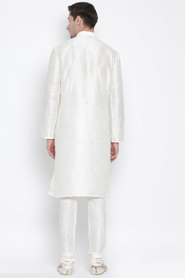 Men's Cotton Silk Kurta Pajama Set In White