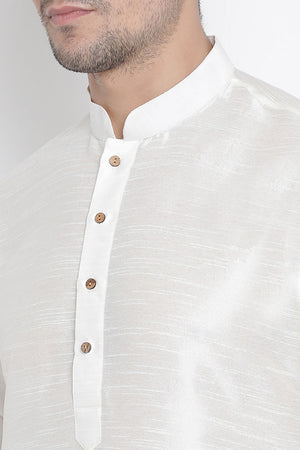 Men's Cotton Art Silk Kurta Set In White