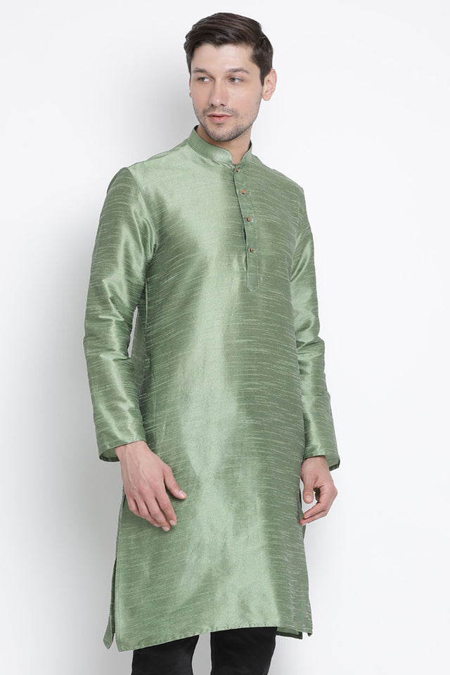Men's Cotton Art Silk Kurta In Light Green