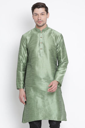 Men's Cotton Art Silk Kurta In Light Green