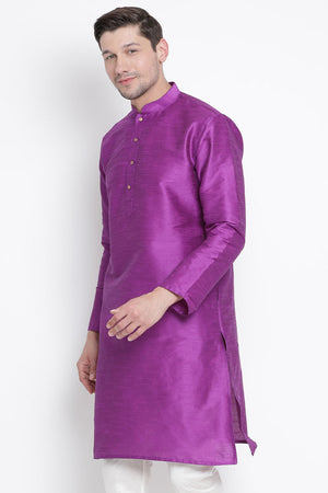Men's Cotton Art Silk Kurta In Purple