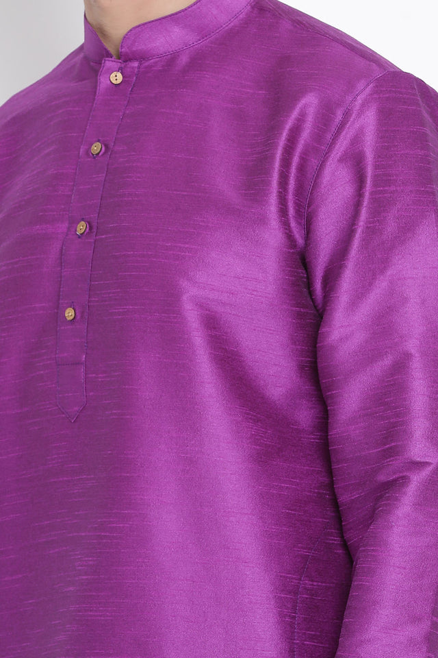 Men's Cotton Art Silk Kurta In Purple