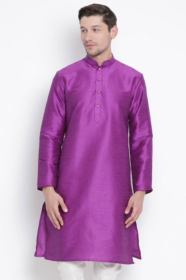 Men's Cotton Art Silk Kurta In Purple