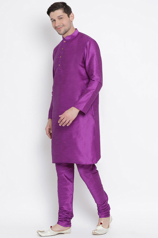 Men's Cotton Silk Kurta Pajama Set In Purple