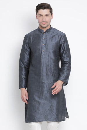 Men's Cotton Art Silk Kurta In Grey
