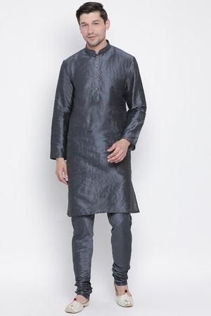 Men's Cotton Silk Kurta Pajama Set In Slate