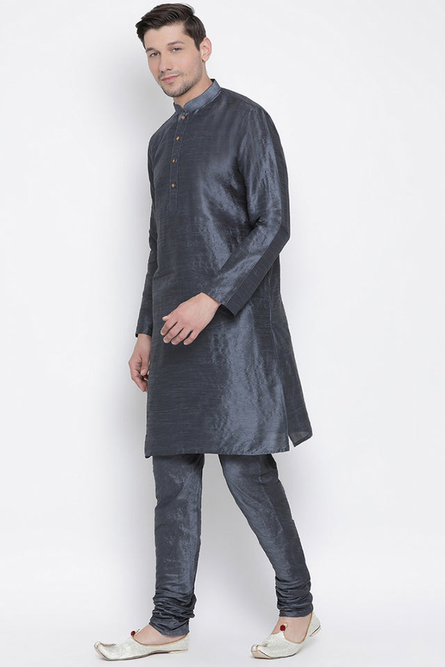 Men's Cotton Silk Kurta Pajama Set In Slate