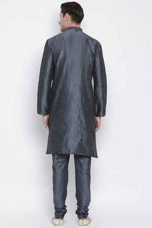Men's Cotton Silk Kurta Pajama Set In Slate