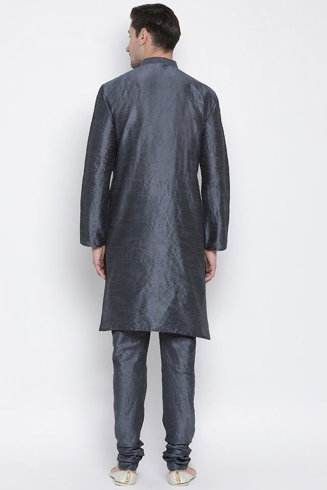 Men's Cotton Silk Kurta Pajama Set In Slate