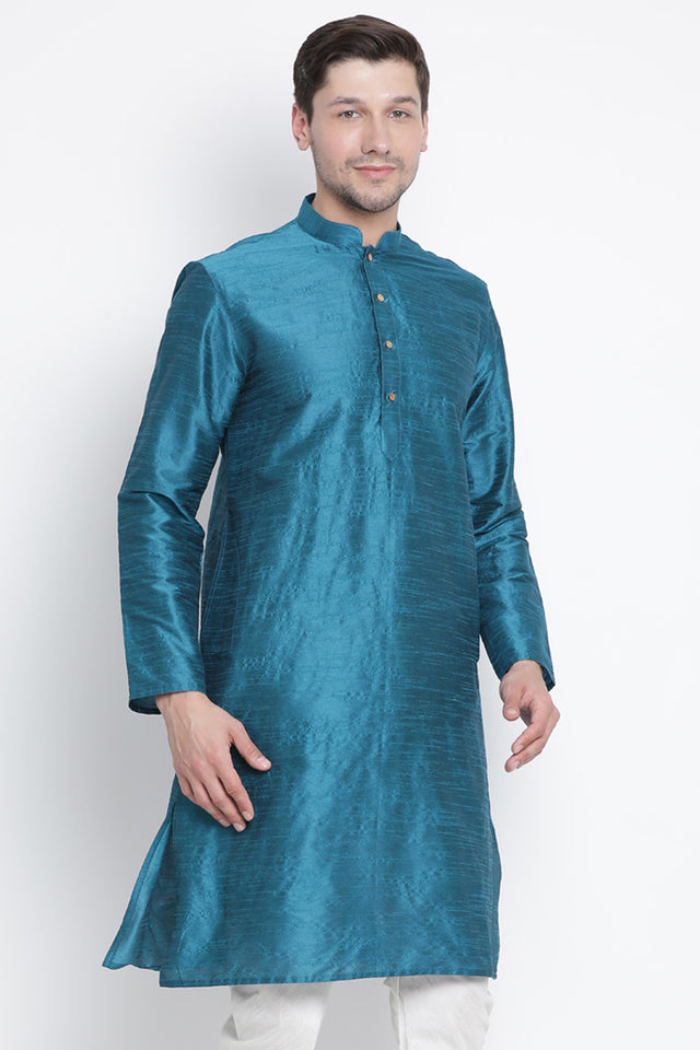 Men's Cotton Art Silk Kurta In Blue