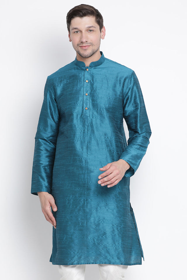 Men's Cotton Art Silk Kurta In Blue