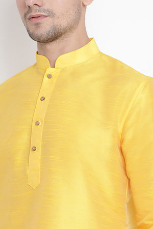 Men's Cotton Art Silk Kurta Set In Yellow