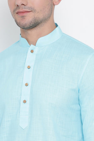 Men's Cotton Kurta Pajama Set In Aqua