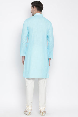 Men's Cotton Kurta Pajama Set In Aqua