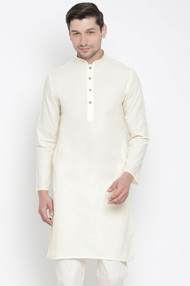 Men's Blended Cotton Kurta In White