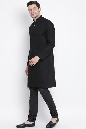 Men's Blended Cotton Kurta Set In Black
