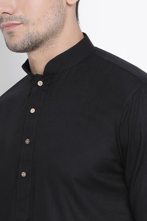 Men's Blended Cotton Kurta Set In Black