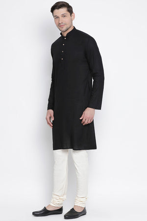 Men's Cotton Blend Kurta Pajama Set In Black