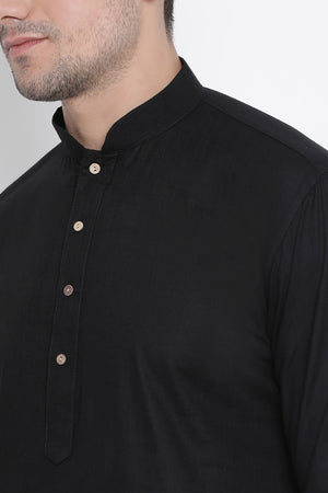 Men's Cotton Blend Kurta Pajama Set In Black