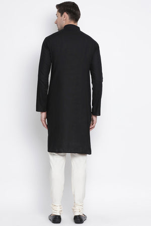 Men's Cotton Blend Kurta Pajama Set In Black