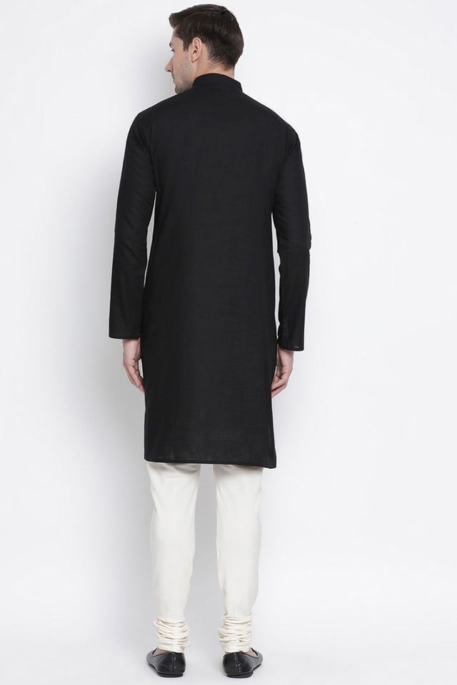 Men's Cotton Blend Kurta Pajama Set In Black