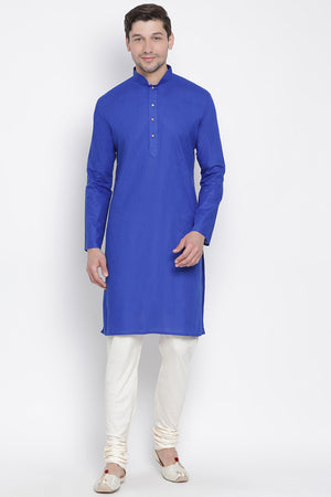 Men's Cotton Kurta Pajama Set In Royal Blue